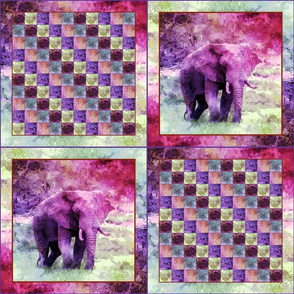 AFRICA ELEPHANT CHECKERBOARD DOUBLE ANIMAL TILES  spring summer blanket PSMGE