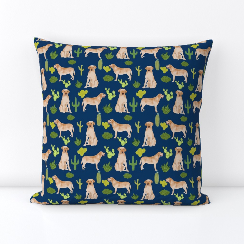 yellow lab fabric labrador retriever fabric design with cactus - navy