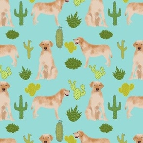 yellow lab fabric labrador retriever fabric design with cactus - light blue