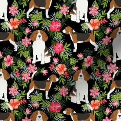 beagle fabric tropical summer hawaiian florals fabric - black