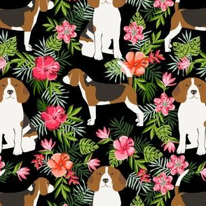 beagle fabric tropical summer hawaiian florals fabric - black