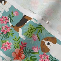 beagle fabric tropical summer hawaiian florals fabric - blue