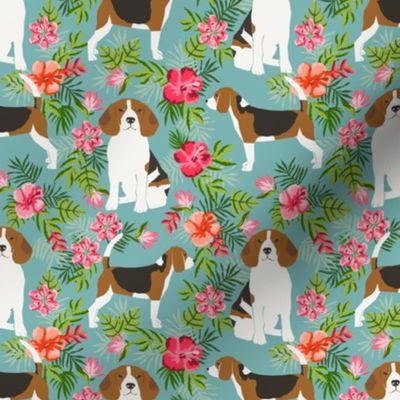 beagle fabric tropical summer hawaiian florals fabric - blue