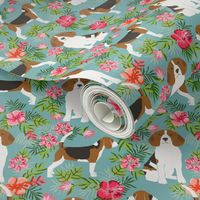 beagle fabric tropical summer hawaiian florals fabric - blue