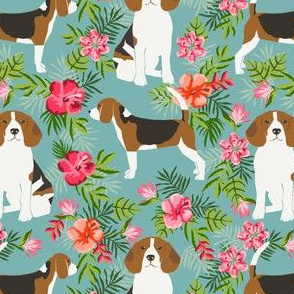 beagle fabric tropical summer hawaiian florals fabric - blue