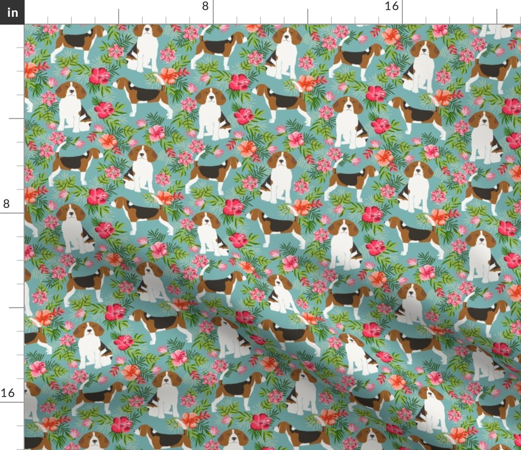 beagle fabric tropical summer hawaiian florals fabric - blue