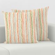 stitched rows in gray, green and orange on beige