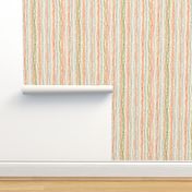 stitched rows in gray, green and orange on beige