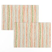 stitched rows in gray, green and orange on beige