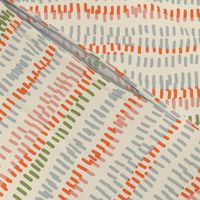 stitched rows in gray, green and orange on beige