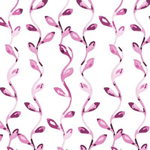 Watercolor magenta pink purple vine leaf stripe || Natural white wedding baby leaf leaves _ Miss Chiff Designs 