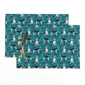 husky fabric siberian husky dog mountains hiking compass paw prints fabric - teal