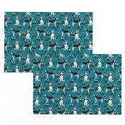 husky fabric siberian husky dog mountains hiking compass paw prints fabric - teal