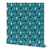 husky fabric siberian husky dog mountains teepee forest fabric - teal