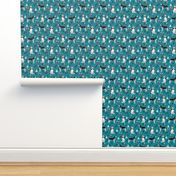 husky fabric siberian husky dog mountains teepee forest fabric - teal