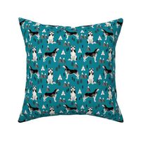 husky fabric siberian husky dog mountains teepee forest fabric - teal