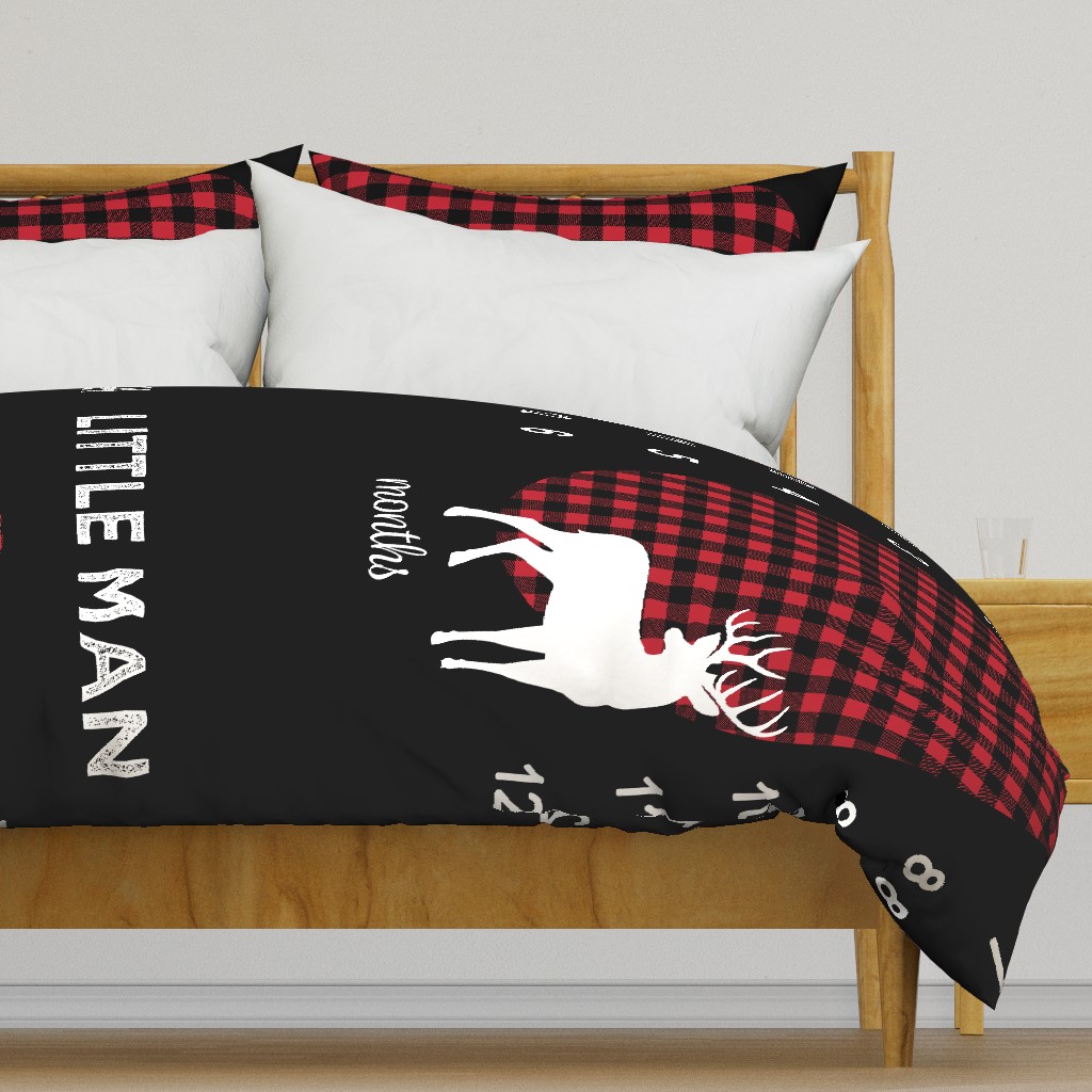 54" - Little man buffalo plaid w/buck - watch me grow blanket