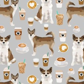 norwegian lundehund coffee fabric dogs and coffees dog fabric - grey