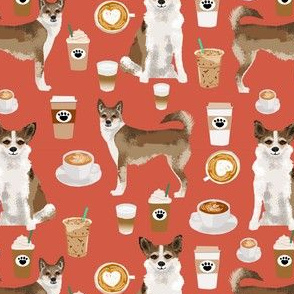 norwegian lundehund coffee fabric dogs and coffees dog fabric - burnt orange