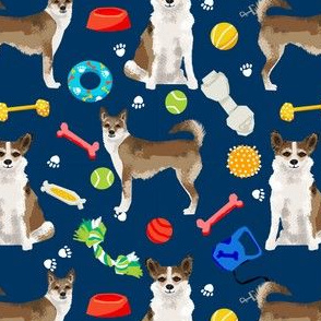 norwegian lundehund and toys fabric dogs and dog toys design - navy