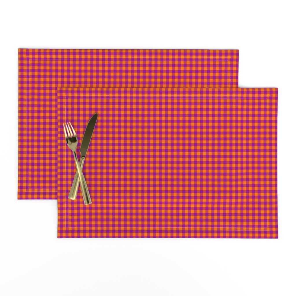 bright purple and India orange gingham, 1/4" squares 