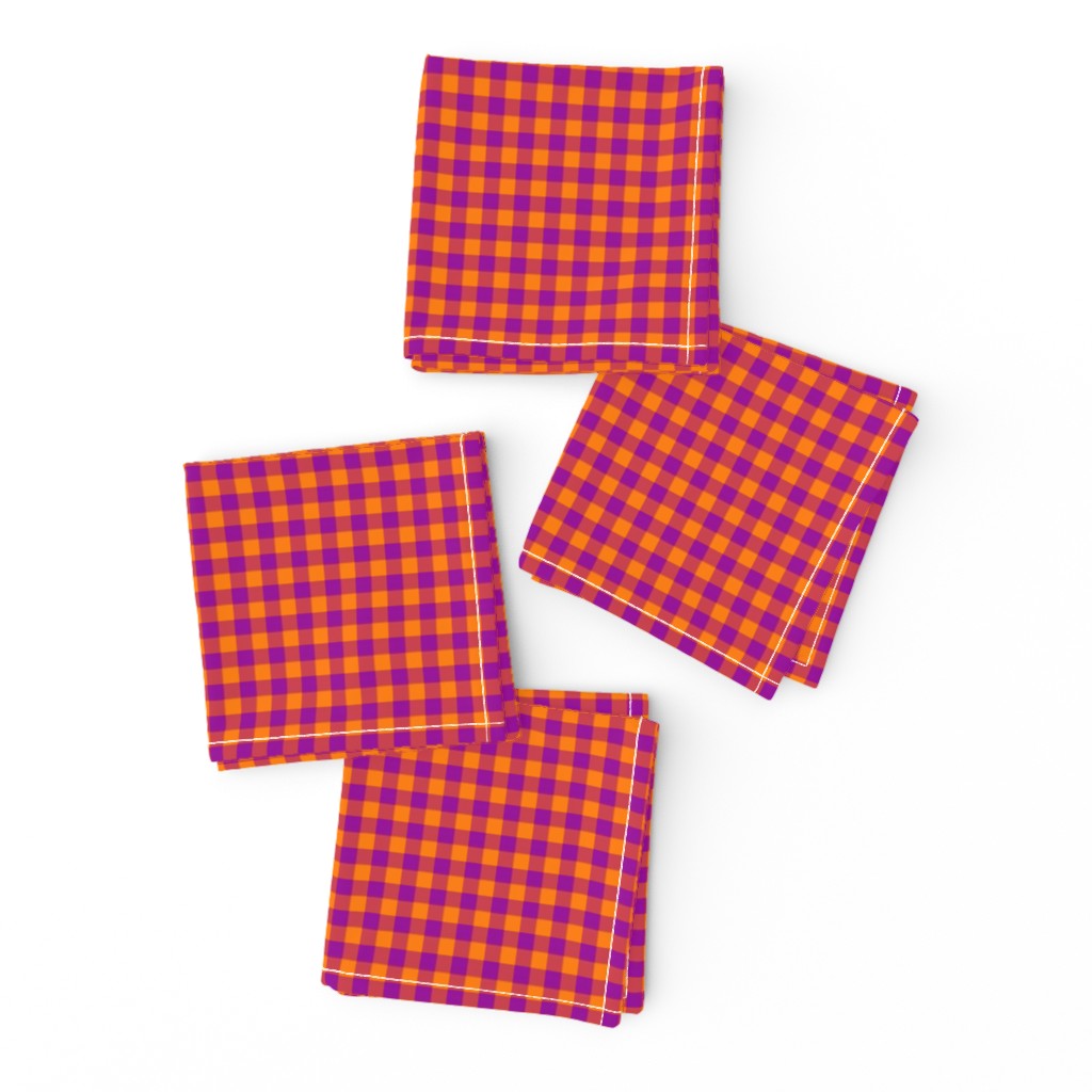bright purple and India orange gingham, 1/4" squares 