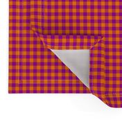 bright purple and India orange gingham, 1/4" squares 