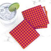 bright purple and India orange gingham, 1/4" squares 