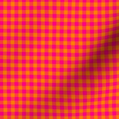 Hot pink and bright orange gingham, 1/4" squares 