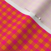 Hot pink and bright orange gingham, 1/4" squares 