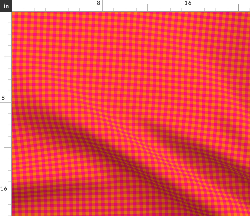 Hot pink and bright orange gingham, 1/4" squares 