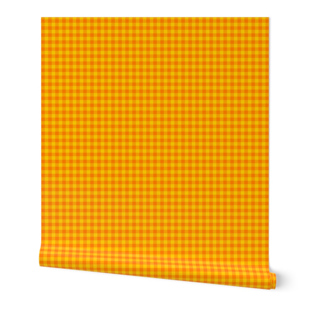 Bright yellow and orange gingham, 1/4" squares 