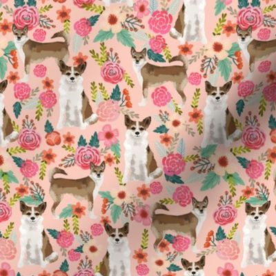 norwegian lundehund florals fabric dogs and flowers design dog breeds fabric - light peach