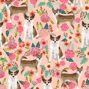 norwegian lundehund florals fabric dogs and flowers design dog breeds fabric - light peach