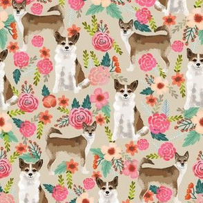 norwegian lundehund florals fabric dogs and flowers design dog breeds fabric - sand