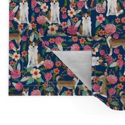 norwegian lundehund florals fabric dogs and flowers design dog breeds fabric - navy