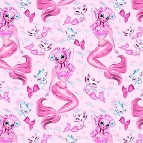 Small-Pinup Mermaid with Merkittens-PINK 