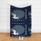 42" - Little Man Navy Plaid  (navy & dusty blue) w/ buck - watch me grow blanket 