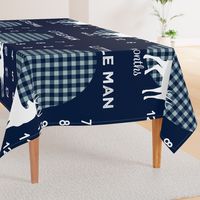 42" - Little Man Navy Plaid  (navy & dusty blue) w/ buck - watch me grow blanket 