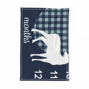 42" - Little Man Navy Plaid  (navy & dusty blue) w/ buck - watch me grow blanket 