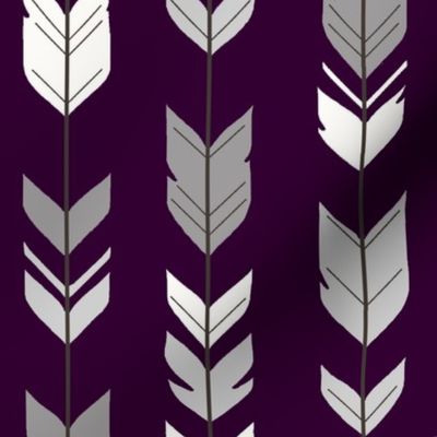 Arrow Feathers - Plum and Grey - purple, eggplant