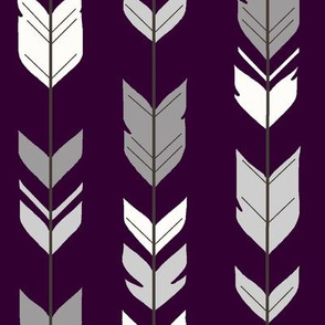 Arrow Feathers - Plum and Grey - purple, eggplant