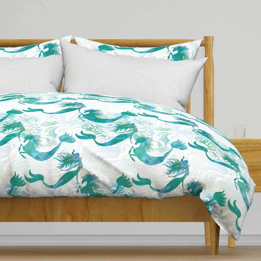 Mermaids & Seahorses in Sea Green