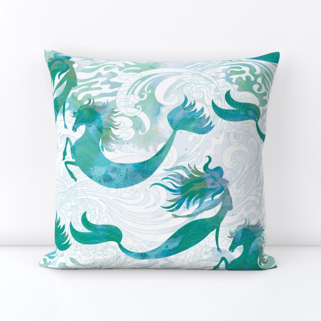 Mermaids & Seahorses in Sea Green