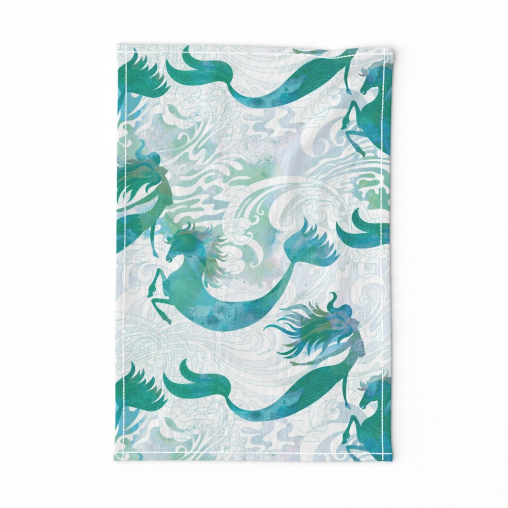 Mermaids & Seahorses in Sea Green