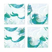 Mermaids & Seahorses in Sea Green