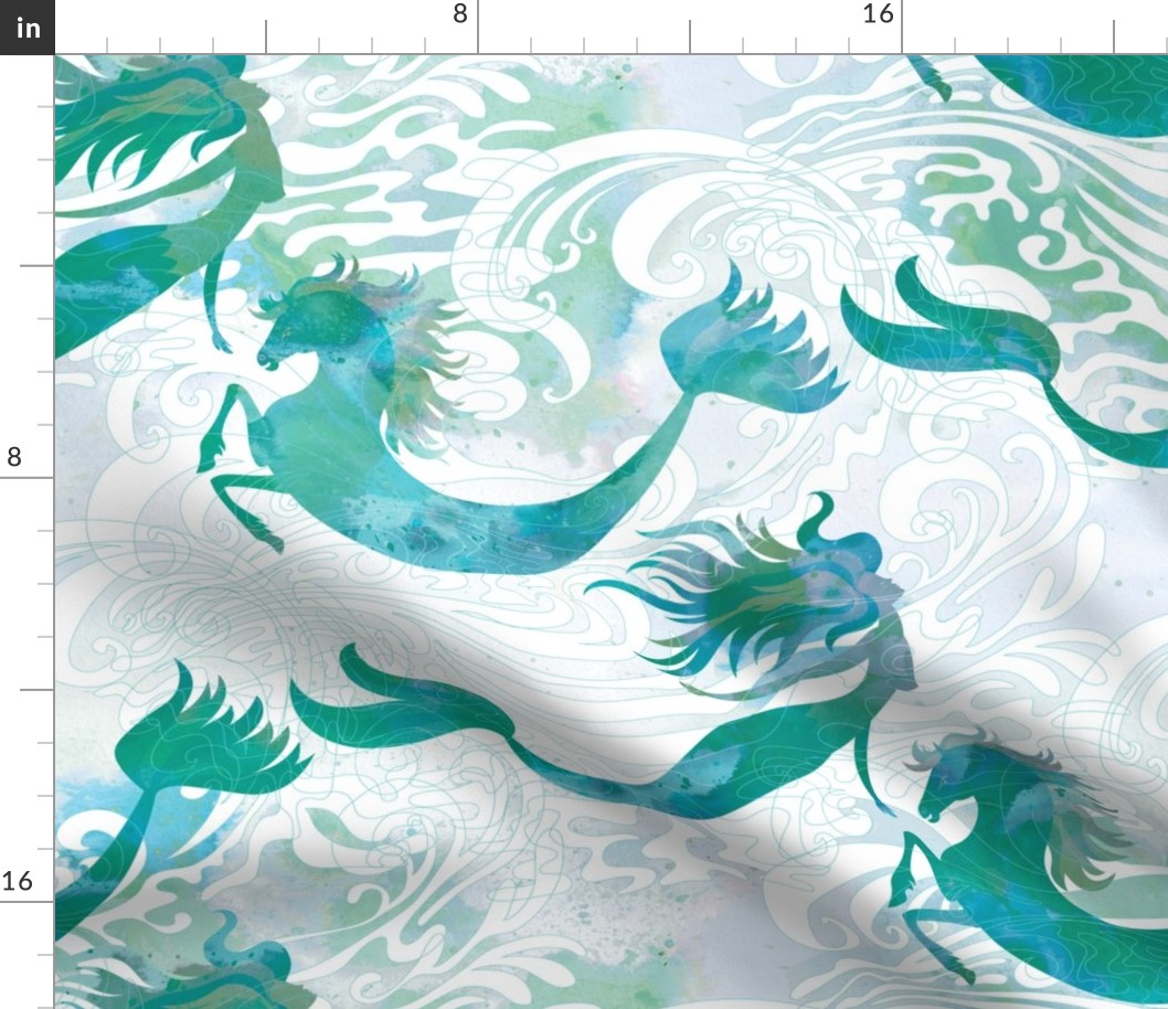 Mermaids & Seahorses in Sea Green