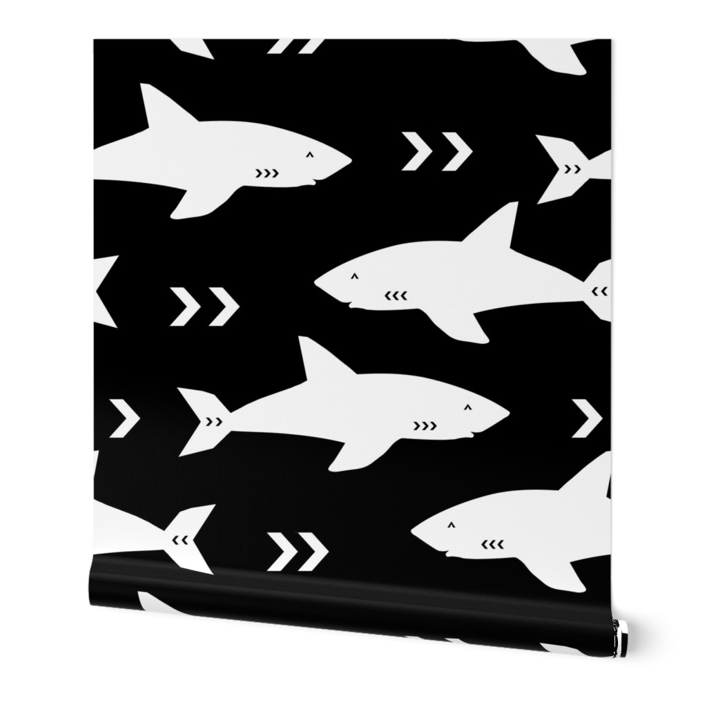 sharks fabric black and white shark design