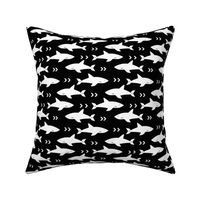 sharks fabric black and white shark design