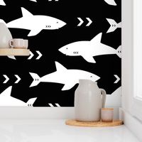 sharks fabric black and white shark design